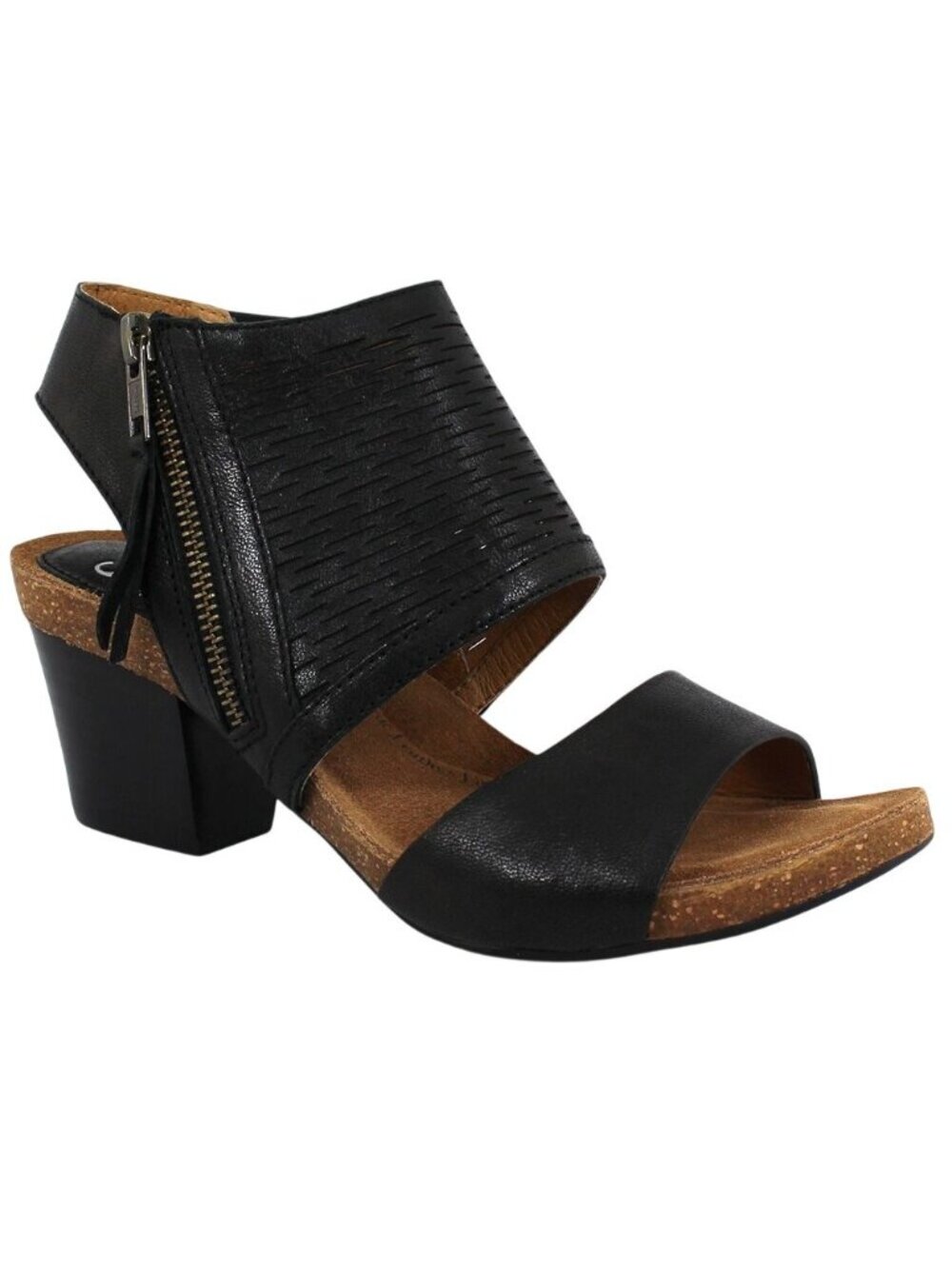 Söfft Milan Blk Italian Leather Gladiator Block heels Open toe Sandals side zip